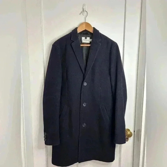 Men’s Navy Blue Topman Lined Wool Coat Size M - Picture 6 of 7